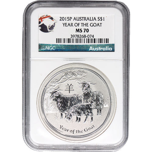 2015 1 oz Australian Silver Lunar Goat Coin NGC MS70 l JM Bullion™