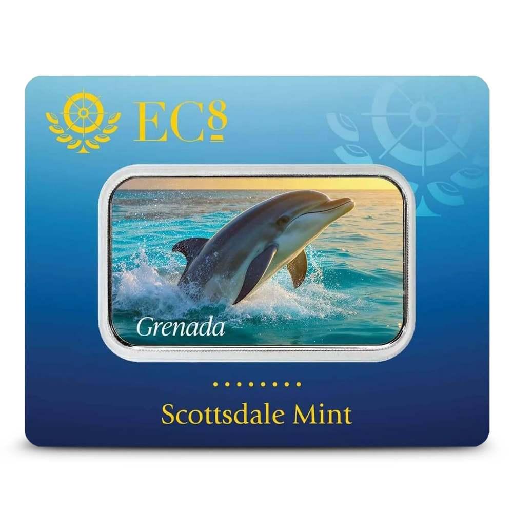 2025 1 oz Colorized EC8 Silver Grenada Dolphin Coin (Certi-Lock) l